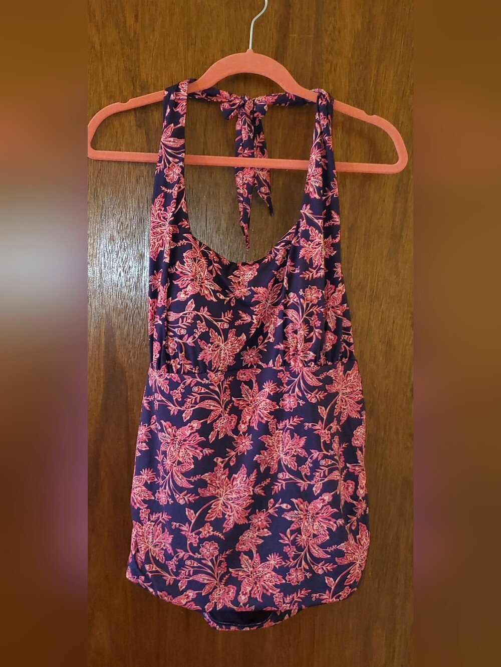 Lands End Purple Floral Halter Tankini Top Sz 20